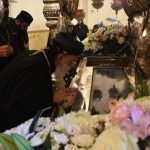 His Holiness the Catholicos paying his respects at the relics of St. Matrona of Moscow